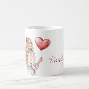 Blont Hår Flicks Röda Hjärtan Blus Kaffemugg