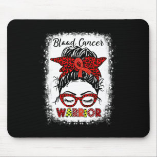 Blood Cancer Warrior Messy Bun Red Ribbon Leopard Musmatta