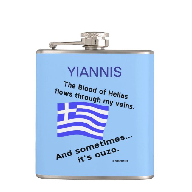 Blood Hellas Flows Veins Någon gång Ouzo Personali Fickplunta (Framsidan)