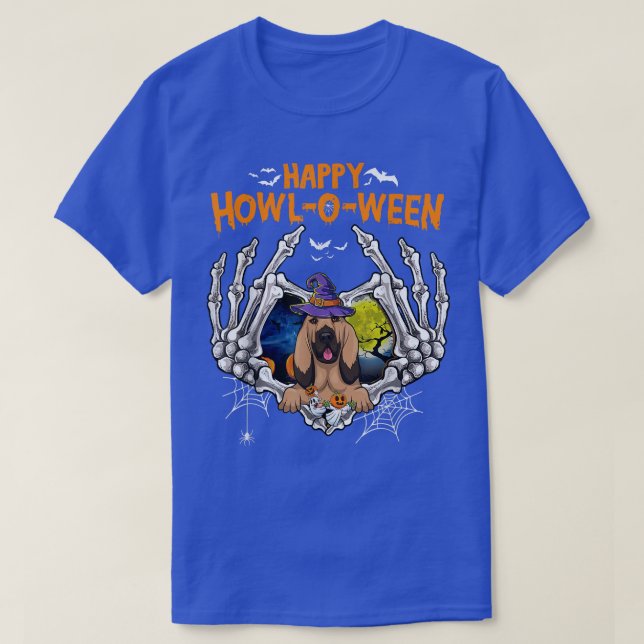 Blood Hound Skeleton Heart Lycklig HowlOWeen Costu T Shirt (Design framsida)
