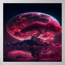 Blood Måne är stigning. Lila rosa måne fantasi Poster