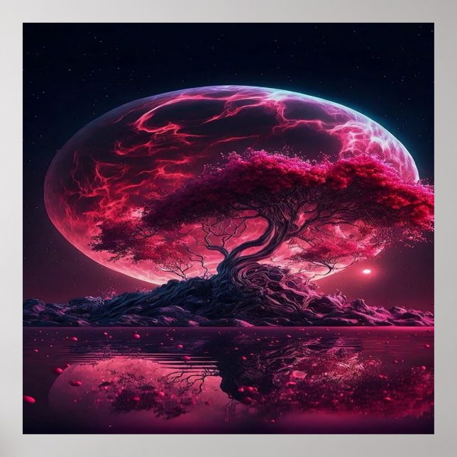 Blood Måne är stigning. Lila rosa måne fantasi Poster (Framsidan)