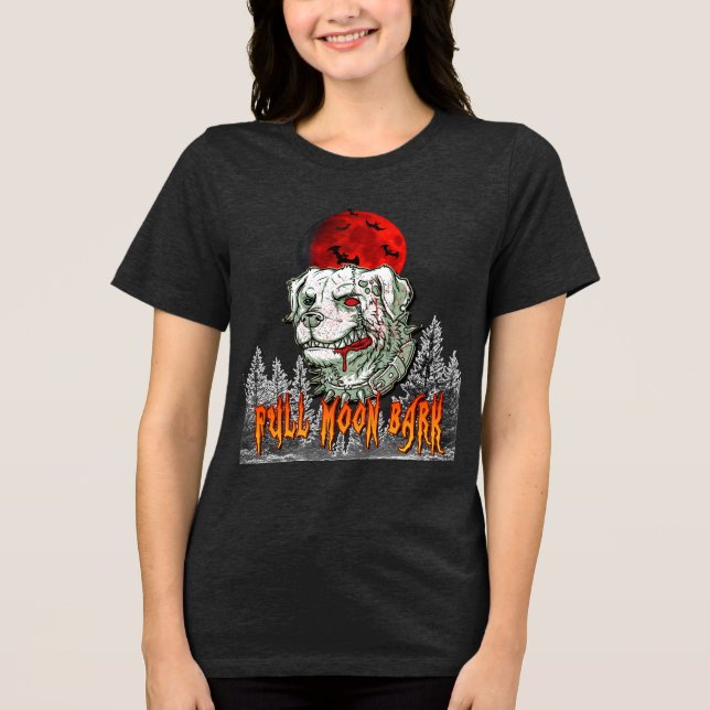 Blood Måne Bark - Zombie Hund Halloween Shirt T (Framsida)