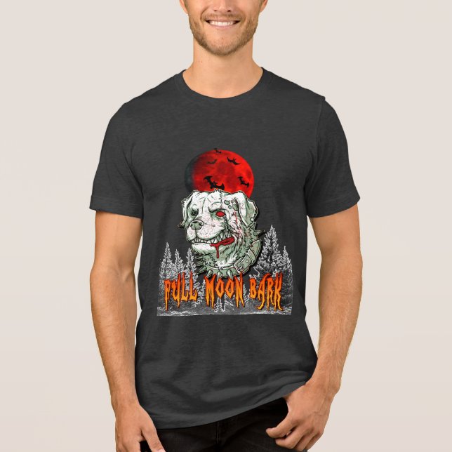 Blood Måne Bark - Zombie Hund Halloween Shirt T Shirt (Framsida)