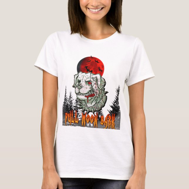 Blood Måne Bark - Zombie Hund Halloween Shirt T Shirt (Framsida)