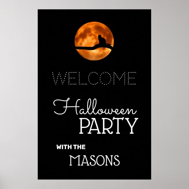 Blood Måne & Cat Silhouette, Halloween Välkommen Poster (Framsidan)