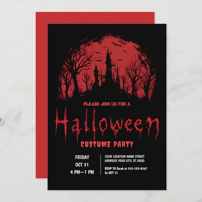 Blood Måne Halloween fest Inbjudningar (Fram/baksida)
