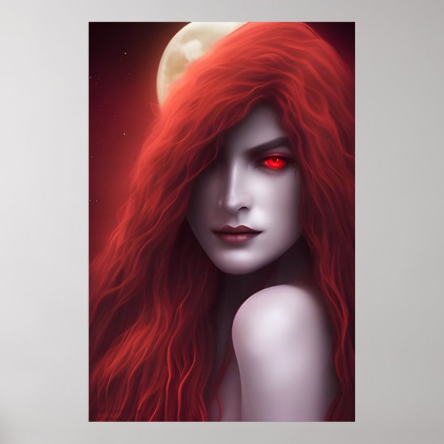 Blood Måne Sorcery - AI Fantasy Art Print Porträtt Poster (Framsidan)