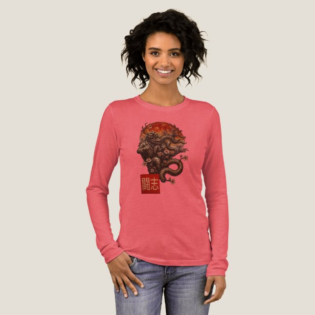 Blood Måne Yokai - Mörk japansk konst T Shirt (Hel framsida)