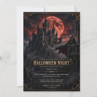 Blood Moon Gothic Castle Halloween Night Party Inb Inbjudningar