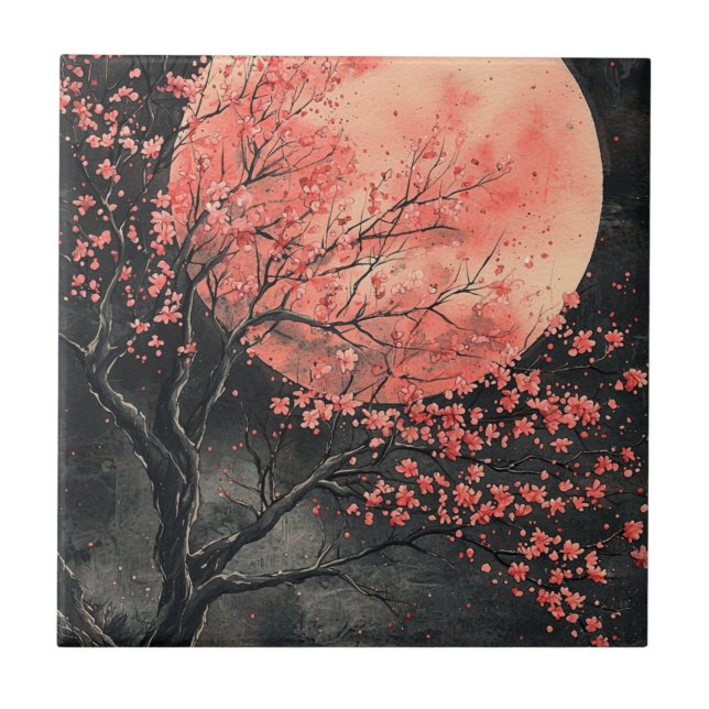 Blood Moon Sakura bläcktvätt (2) Kakelplatta (Framsidan)