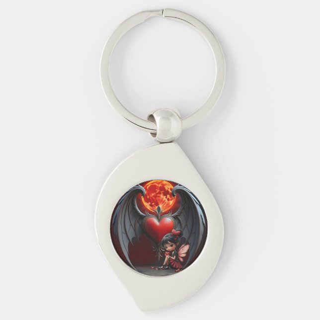 Blood Moon Valentine Älva Swirl Silverfärgad Nyckelring (Framsidan)