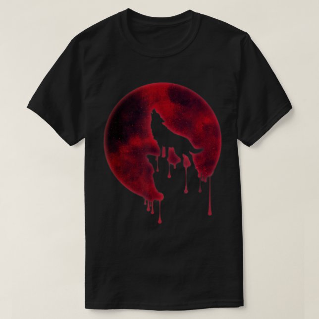 Blood Moon Wolf Howling Design T Shirt (Design framsida)