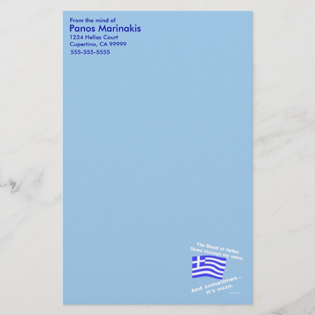 Blood of Hellas and Ouzo Personlig Brevpapper (Framsida)