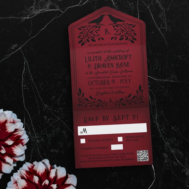 Blood Red Black Raven Monogram Goth Bröllop (Skapare uppladdad)