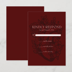 Blood Red Blooming Heart Elegant Gothic Bröllop OSA Kort
