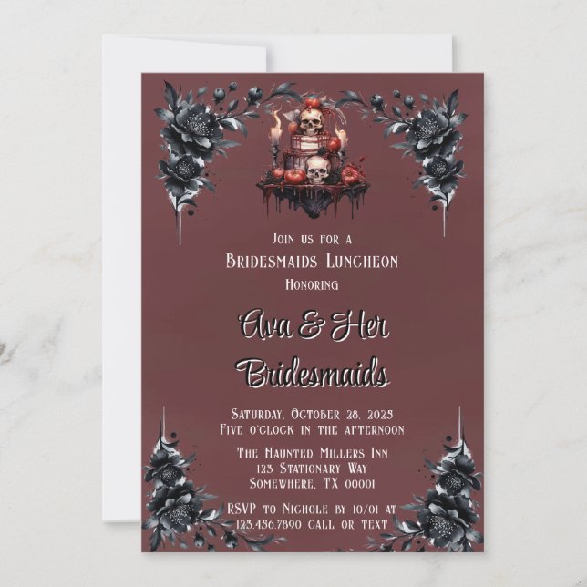 Blood Red Gothic Black Blommigt Bridesmaids Lunche Inbjudningar (Framsida)