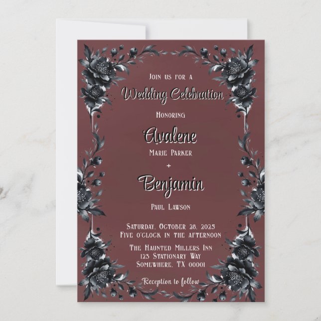 Blood Red Gothic Black Blommigt Bröllop Firande Inbjudningar (Framsida)