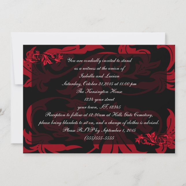 Blood Red Vampire Damask Goth Bröllop Inbjudningar (Framsida)