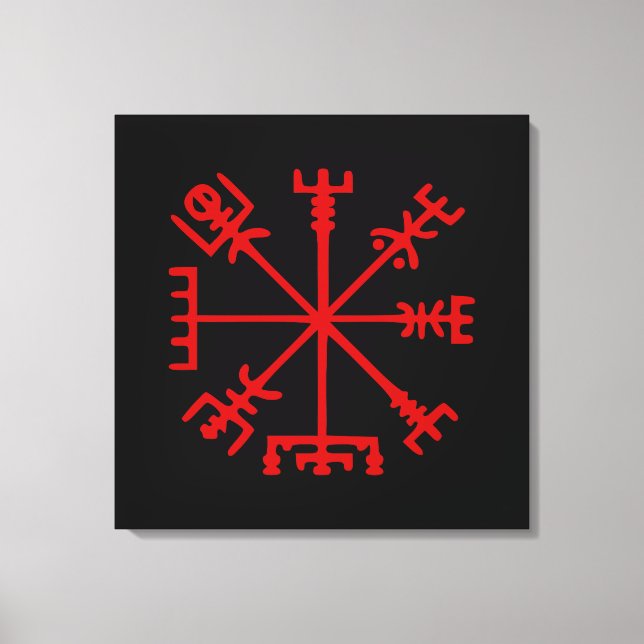 Blood Red Vegvísir (Viking Compass) Canvastryck (Framsida)
