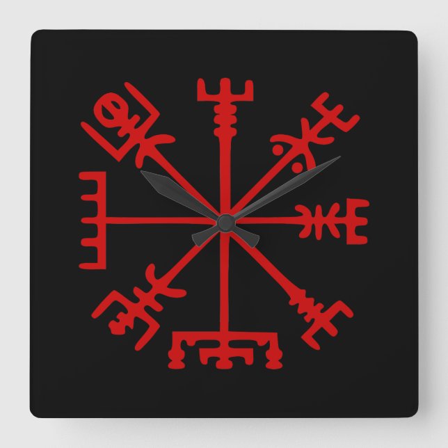 Blood Red Vegvísir (Viking Compass) Fyrkantig Klocka (Framsida)