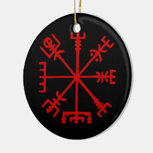 Blood Red Vegvísir (Viking Compass) Julgransprydnad Keramik
