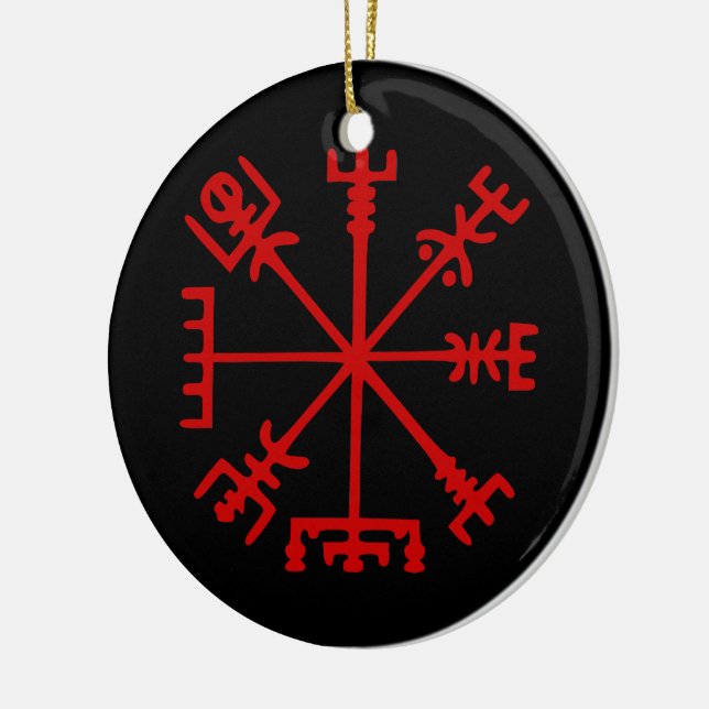 Blood Red Vegvísir (Viking Compass) Julgransprydnad Keramik (Vänster)