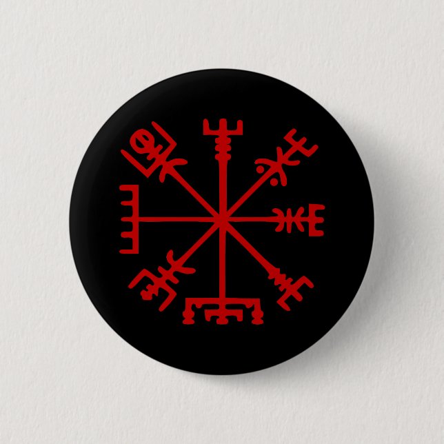 Blood Red Vegvísir (Viking Compass) Knapp (Framsida)