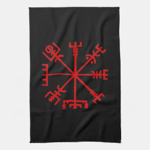 Blood Red Vegvísir (Viking Compass) Kökshandduk