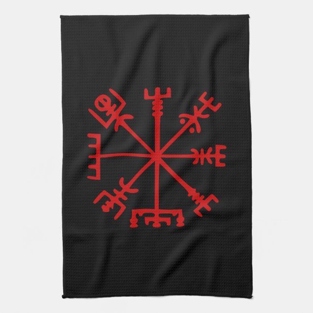 Blood Red Vegvísir (Viking Compass) Kökshandduk (Vertikal)