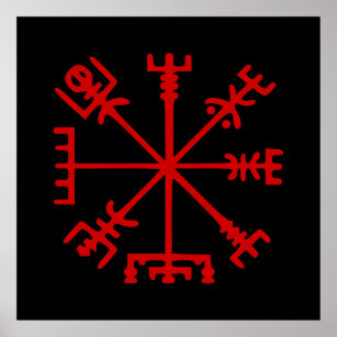 Blood Red Vegvísir (Viking Compass) Poster