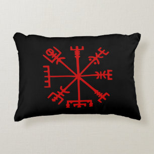 Blood Red Vegvísir (Viking Compass) Prydnadskudde