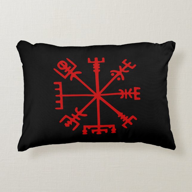Blood Red Vegvísir (Viking Compass) Prydnadskudde (Framsidan)