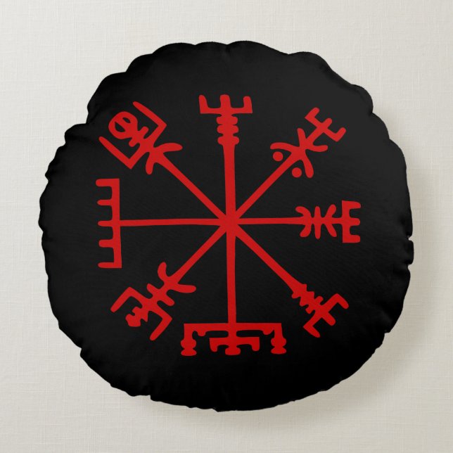 Blood Red Vegvísir (Viking Compass) Rund Kudde (Framsidan)