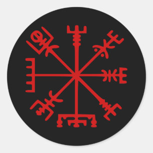 Blood Red Vegvísir (Viking Compass) Runt Klistermärke