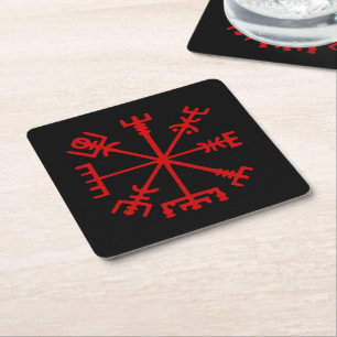 Blood Red Vegvísir (Viking Compass) Underlägg Papper Kvadrat