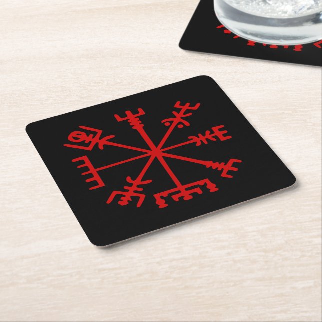 Blood Red Vegvísir (Viking Compass) Underlägg Papper Kvadrat (Vinklad)