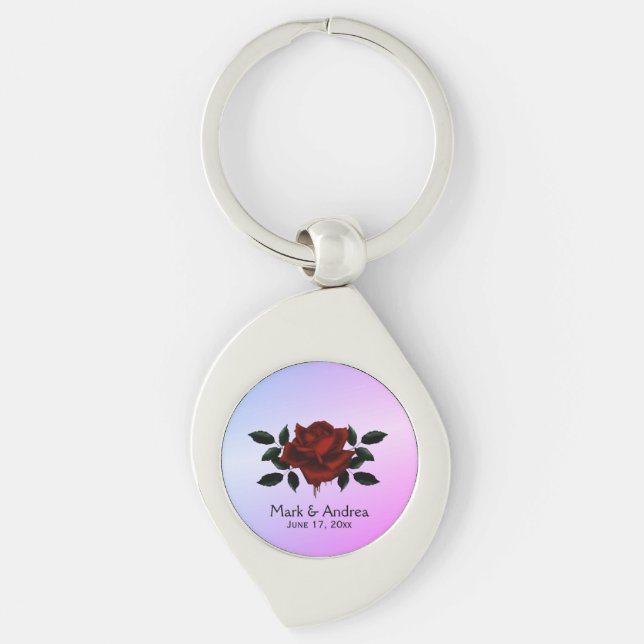 Blood Ro Goth Bröllopsfest Gift Lila Swirl Silverfärgad Nyckelring (Framsidan)