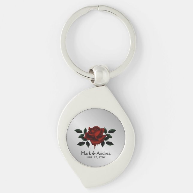 Blood Ro Goth Bröllopsfest GIft Swirl Silverfärgad Nyckelring (Framsidan)