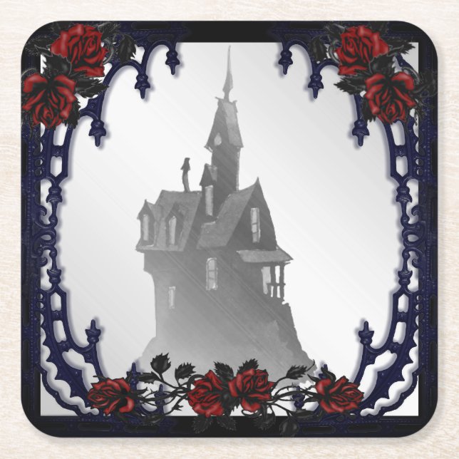 Blood Ro Gothic Mansion Halloween Underlägg Papper Kvadrat (Framsidan)
