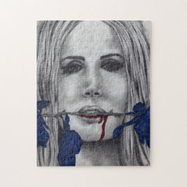 Blood Roses Vampyrkvinna Goth Skräck Fantasi Konst Pussel
