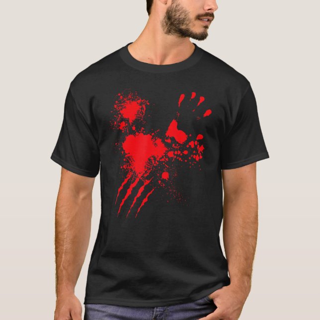 Blood Splatter Bloody Hand Real   Halloween Costum T Shirt (Framsida)