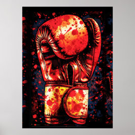 Blood-Splattered Red Boxing Gloves Dramatic Art Poster