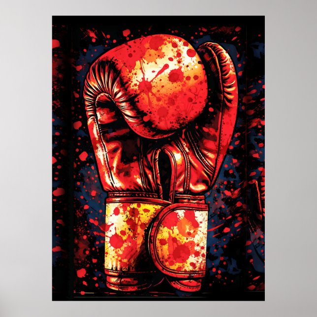Blood-Splattered Red Boxing Gloves Dramatic Art Poster (Framsidan)