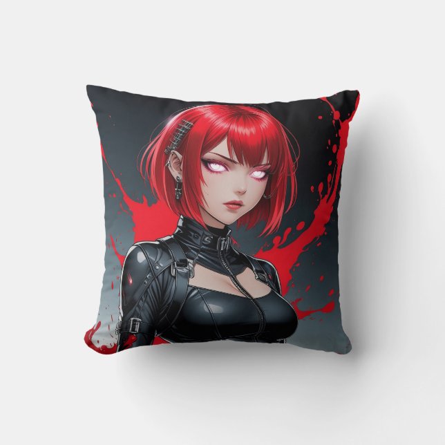 Blood Spray Demon Anime Girl Kudde (Framsida)