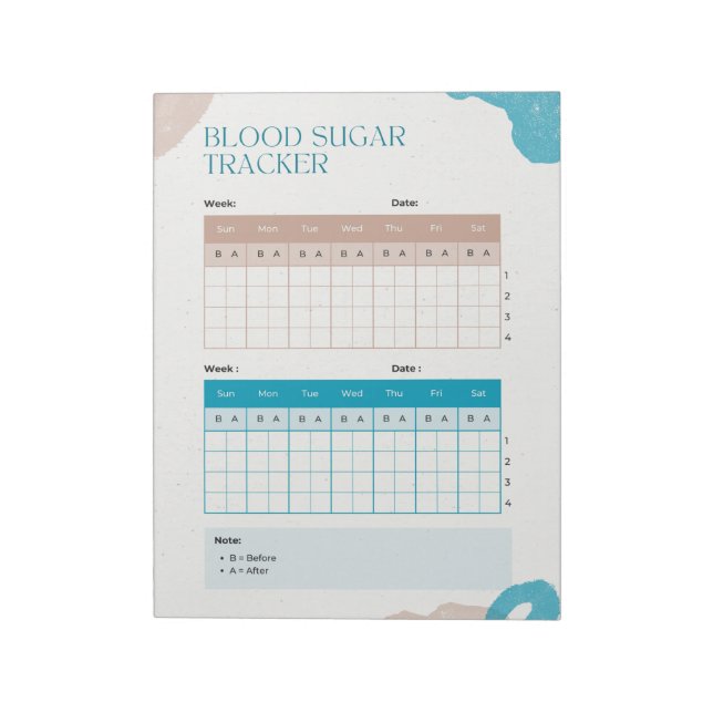 Blood Sugar Weekly Tracker Anteckningsblock (Roterad)