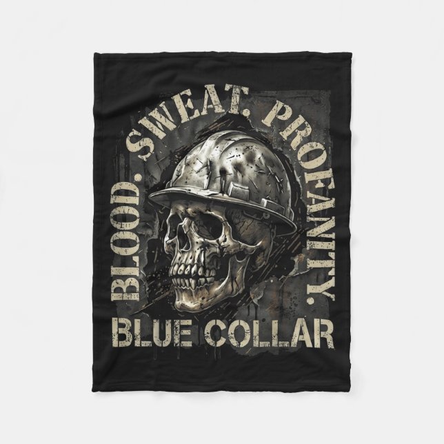 Blood Sweat Profanity Construction Worker Skull Bl Fleecefilt (Framsidan)