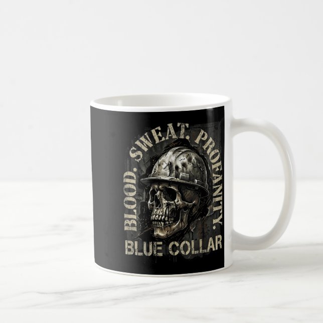 Blood Sweat Profanity Construction Worker Skull Bl Kaffemugg (Höger)