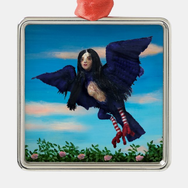 Blood Tea och Red String Bird Girl Pillow Julgransprydnad Metall (Framsidan)