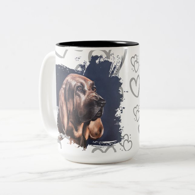 Bloodhound dog love mug  Två-Tonad mugg (Framsida vänster)